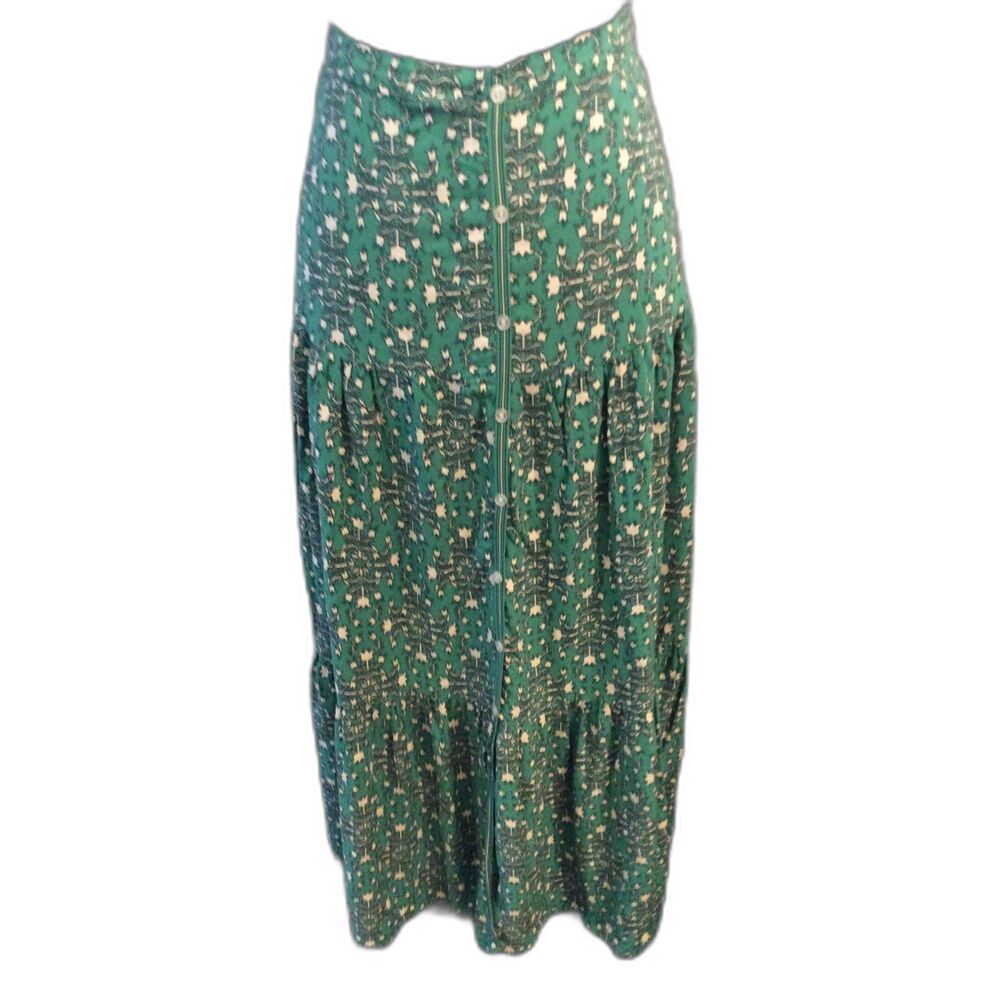 Max Studio XL Tiered Green Front button Maxi Boho Skirt Festival Hippie